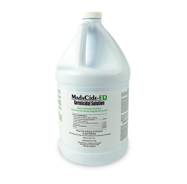 Available at True Tattoo Supply. Quarts and Gallons are available! ALSO AVAILABLE AS MADACIDE WIPES HERE! MadaCide-FD is a hospital-level Disinfectant/Cleaner/Deodorizer that is designed specifically for the infection control needs of healthcare. Efficacy tests have demonstrated that this product is an effective bactericide, virucide, germicide.