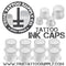 Available at True Tattoo Supply. The True Tattoo Ink Caps feature a wide flat bottom base that prevents ink spillage so no need for ink cap holders or ointment piles to hold your caps up. True Tattoo Ink Caps are available in a variety of three sizes in clear for best ink visibility!    Clear color, and available in a clear bag  Small (10mm), Medium (13mm), Large (18mm)   10mm - Small - 1000  13mm - Medium - 1000  18mm - Large - 500