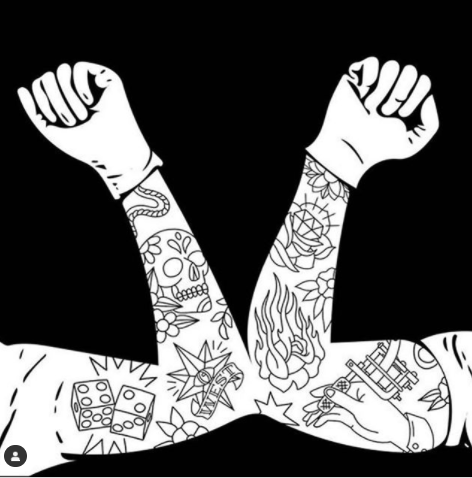 Available at True Tattoo Supply. Tattoo Artist worldwide have been shaking hands this way for decades and now the rest of the world will shake hands like this. During these pandemic times the artists handshake has never been more true and alive! Back by popular demand from the Tattoo community and artists everywhere, we are proud to re-release the Tattoo Artists handshake T-shirts again! Available on comfy Black American apparel T-shirts. Sizes: SM - XXL