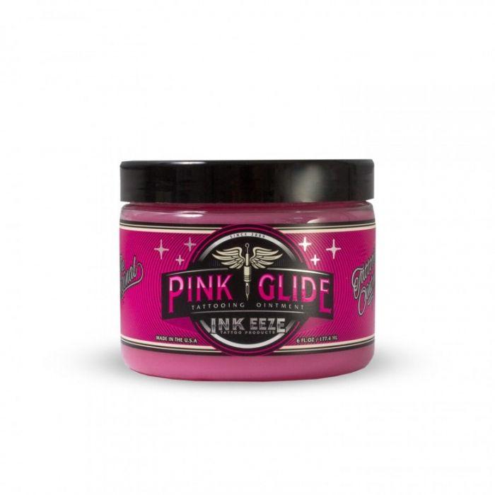 Available at True Tattoo Supply. Pink Glide Tattoo Ointment 6oz Jar by INK-EEZE INK-EEZE prides itself on being a tattoo product lifestyle brand by developing products specifically for the industry in collaboration with artists, collectors, and skin-care professionals.This glide is a non-petroleum based ointment.