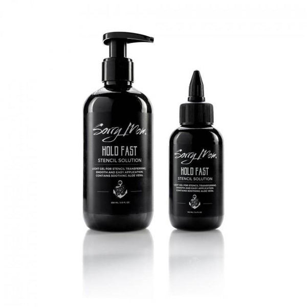 Available at True Tattoo Supply. Sorry Mom Hold Fast Stencil Transfer Solution available at True Tattoo Supply! Light gel for stencil transferring. Developed in close collaboration with Myke Chambers. - Easy application - Long lasting - Contains soothing Aloe Vera INCI Aqua, Propylene Glycol, Sodium Stearate,Phenoxyethanol, Carbomer, Steareth-20, Polysorbate-20, Ethylhexylglycerin, Aloe Barbadensis Leaf Juice Powder, Sodium Hydroxide, Parfum (allergen free)
