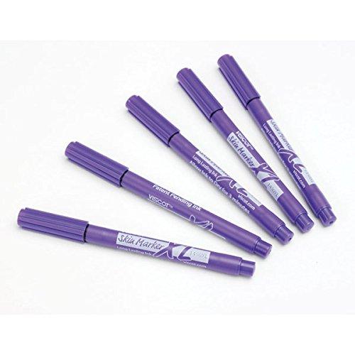 Available at True Tattoo Supply. Skin Markers - 10 Pack  Skin markers write with non-toxic gentian violet ink on skin and stays visible during tattoos. It comes with a fine tip allowing you to mark with precision.  Features:  Stays on skin through tattoo procedure Non-toxic Medical grade  